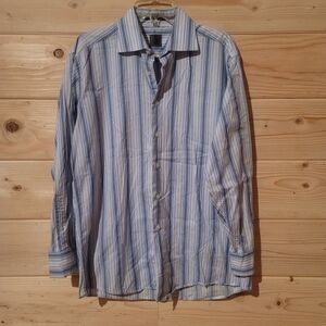 Men's Calvin Klein White & Blue Striped Dress Shirt Size L 23x30 (L 41 16 32x33)